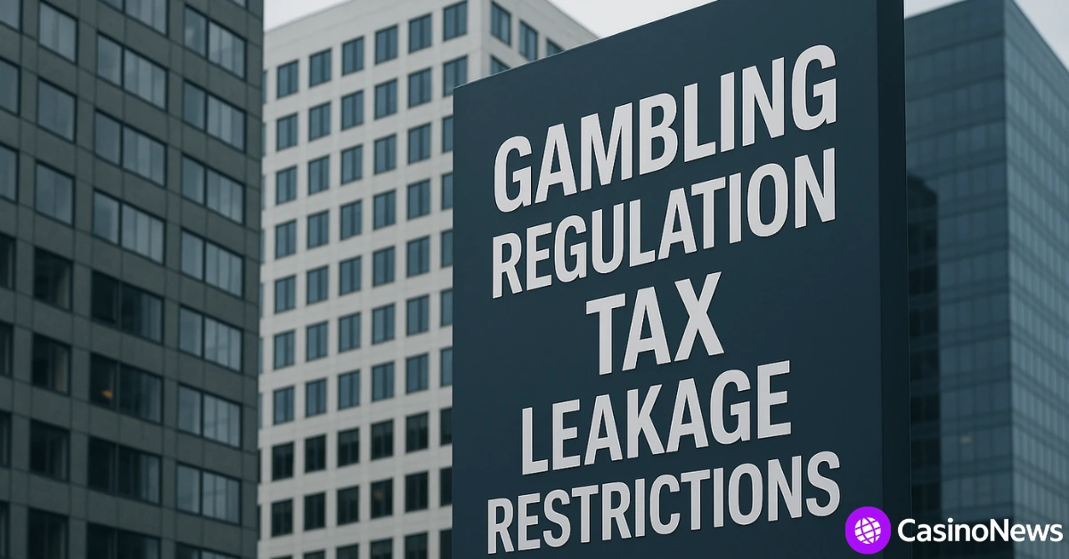 Sign in cityscape listing gambling regulation issues like tax leakage and restrictions.