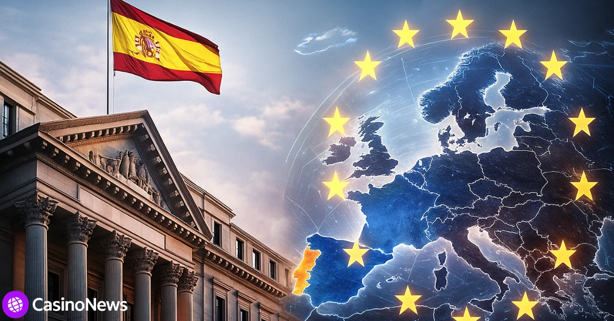 Editorial illustration of Caesars Palace in Las Vegas with symbolic legal elements representing a $7.8 million regulatory penalty for AML failures.